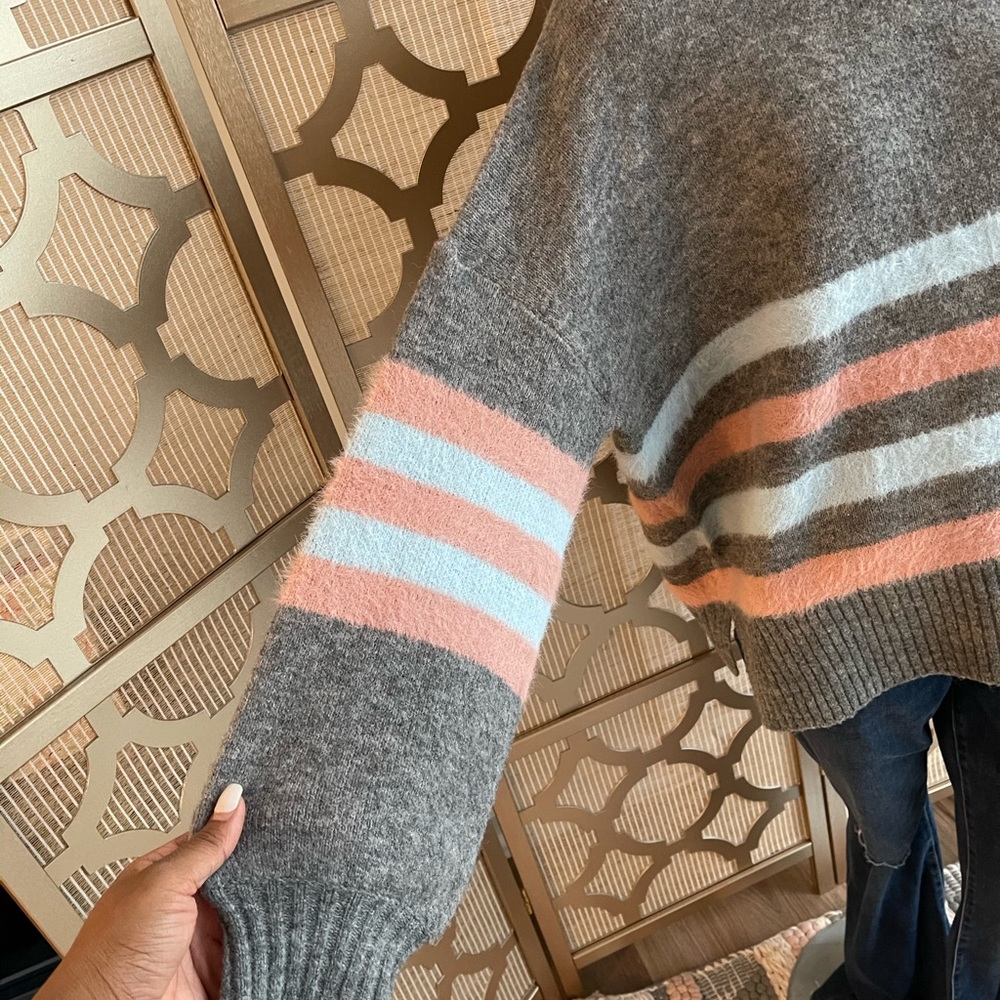 Pink Lily! BRAND NEW! Never worn! Grey with pink & blue stripes! Fuzzy! - Picture 2 of 5
